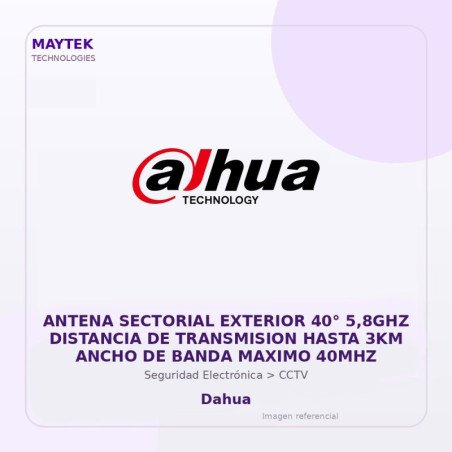 Antena Sectorial Exterior 40° 5,8GHZ Distancia de Transmision Hasta 3KM Ancho de Banda Maximo 40MHZ