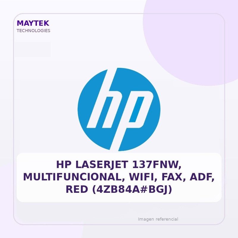 Hp Laserjet 137fnw, Multifuncional, Wifi, Fax, Adf, Red (4zb84a#bgj)