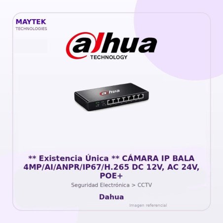 Cámara IP BALA 4MP/AI/ANPR/IP67/H.265 DC 12V, AC 24V, POE+