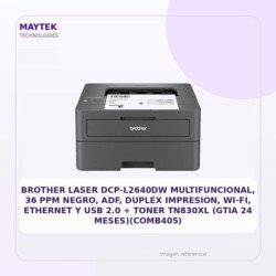 Brother Laser Dcp-l2640dw Multifuncional, 36 Ppm Negro, ADF, Duplex Impresion, Wi-fi, Ethernet Y USB 2.0 + Toner Tn830xl