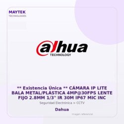 Cámara IP LITE BALA METAL/PLÁSTICA 4MP@30FPS Lente FIJO 2.8MM 1/3" IR 30M IP67 MIC INC