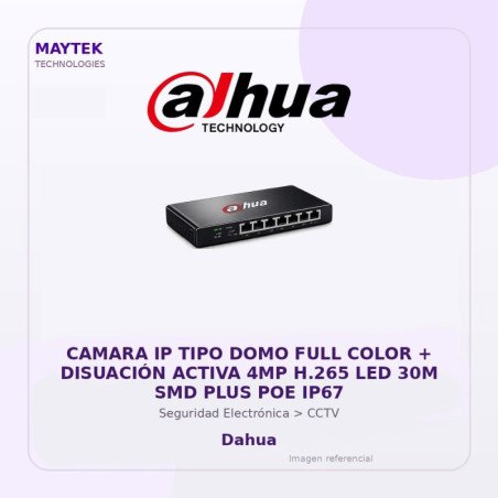 Camara IP TIPO DOMO FULL Color + Disuación Activa 4MP H.265 LED 30M SMD PLUS POE IP67