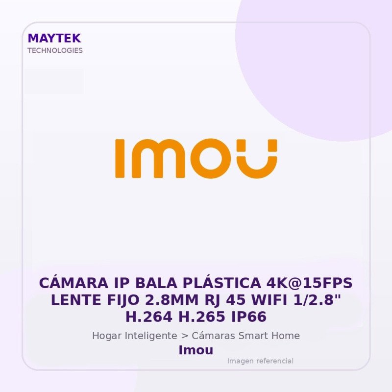 Imou Cámara Ip Bala Plástica 4K@15Fps Lente Fijo 2.8Mm Rj 45 WiFi 1/2.8" H.264 H.265 Ip66