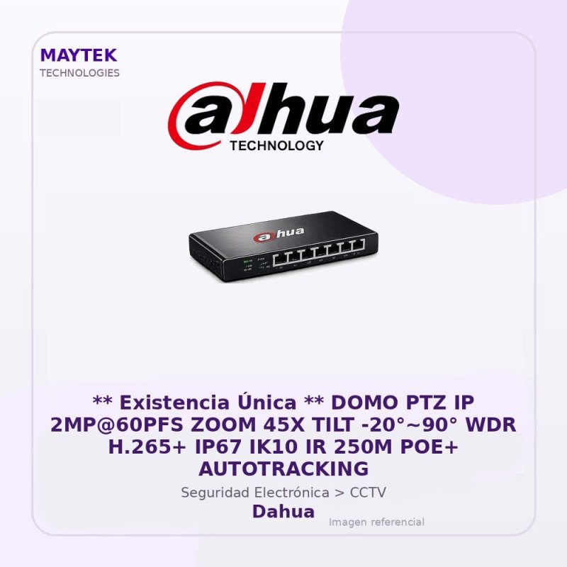 DOMO PTZ IP 2MP@60PFS ZOOM 45X TILT -20°~90° WDR H.265+ IP67 IK10 IR 250M POE+ Autotracking