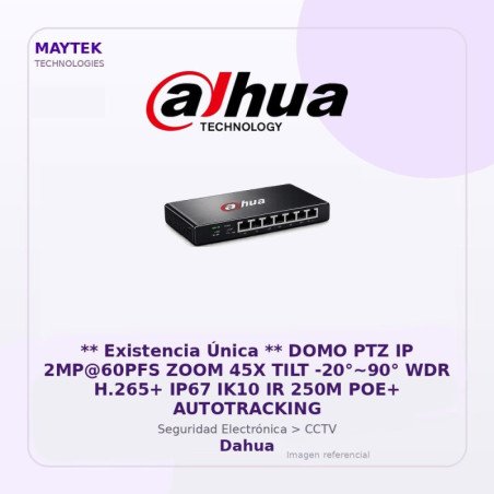 DOMO PTZ IP 2MP@60PFS ZOOM 45X TILT -20°~90° WDR H.265+ IP67 IK10 IR 250M POE+ Autotracking