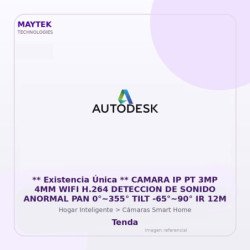 Gvs Security ** Existencia Única ** Camara Ip Pt 3Mp 4Mm WiFi H.264 Deteccion De Sonido Anormal Pan 0°~355° Tilt -65°~90° Ir 12
