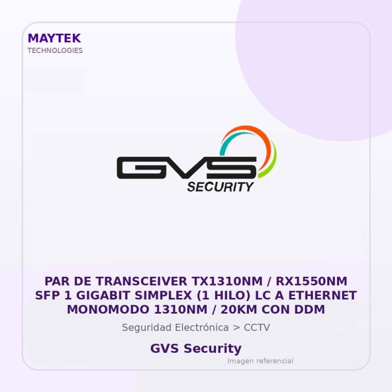 PAR de Transceiver TX1310NM / RX1550NM SFP 1 Gigabit Simplex (1 HILO) LC a Ethernet Monomodo 1310NM / 20KM con DDM