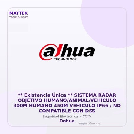 Sistema Radar Objetivo HUMANO/ANIMAL/VEHICULO 300M Humano 450M Vehiculo IP66 / NO Compatible con DSS