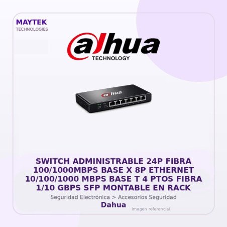 Switch Administrable 24P Fibra 100/1000MBPS BASE X 8P Ethernet 10/100/1000 MBPS BASE T 4 PTOS Fibra 1/10 GBPS SFP Montable en