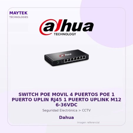 Switch POE Movil 4 Puertos POE 1 Puerto Uplin RJ45 1 Puerto Uplink M12 6-36VDC