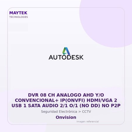 Onvision DVR 08 CH Analogo AHD Y/O Convencional+ Ip(onvfi) HDMI/VGA 2 USB 1 SATA Audio 2/1 O/1 (NO DD) NO P2P