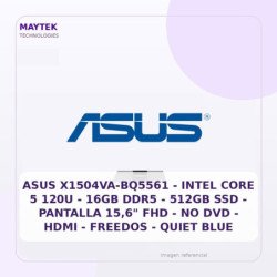 ASUS VivoBook 15 X1504VA-BQ5561, Intel Core 5 120U, SSD 512GB, DDR5 16GB, NO DVD, Pantalla 15.6" FHD, Sin Sistema Operativo
