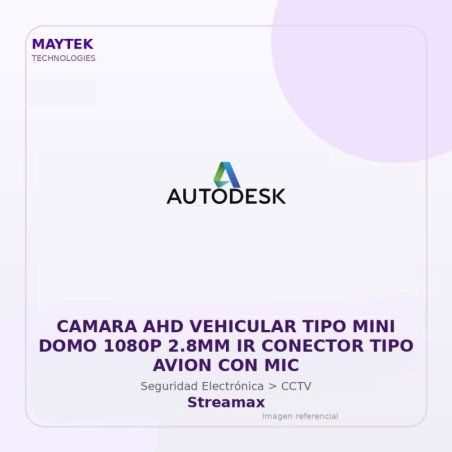 Streamax Camara AHD Vehicular TIPO MINI DOMO 1080P 2.8MM IR Conector TIPO Avion con MIC