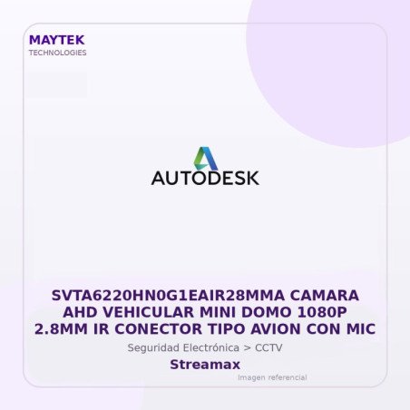 Streamax SVTA6220HN0G1EAIR28MMA Camara AHD Vehicular MINI DOMO 1080P 2.8MM IR Conector TIPO Avion con MIC