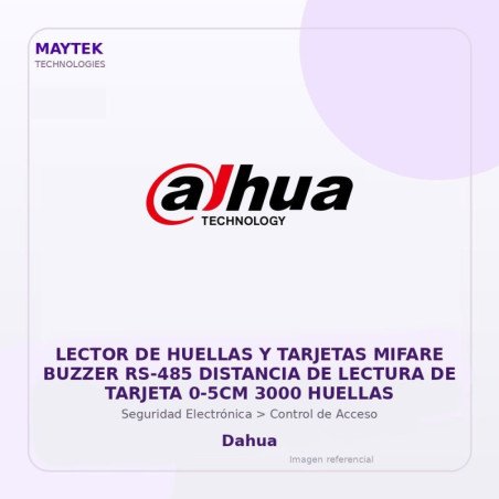 Dahua Lector de Huellas y Tarjetas Mifare Buzzer RS-485 Distancia de Lectura de Tarjeta 0-5CM 3000 Huellas