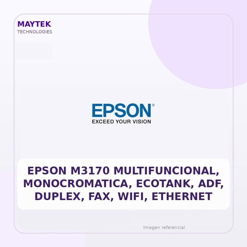 Epson M3170 Multifuncional, Monocromatica, Ecotank, Adf, Duplex, Fax, Wifi, Ethernet