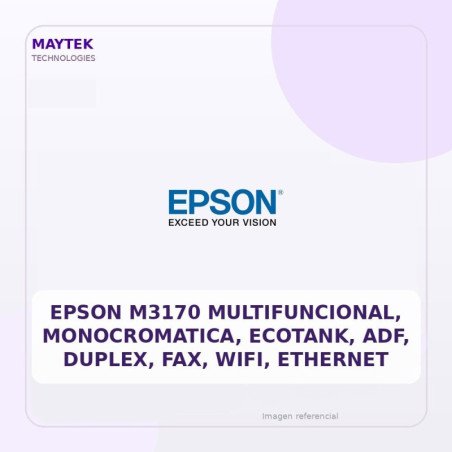 Epson M3170 Multifuncional, Monocromatica, Ecotank, Adf, Duplex, Fax, Wifi, Ethernet