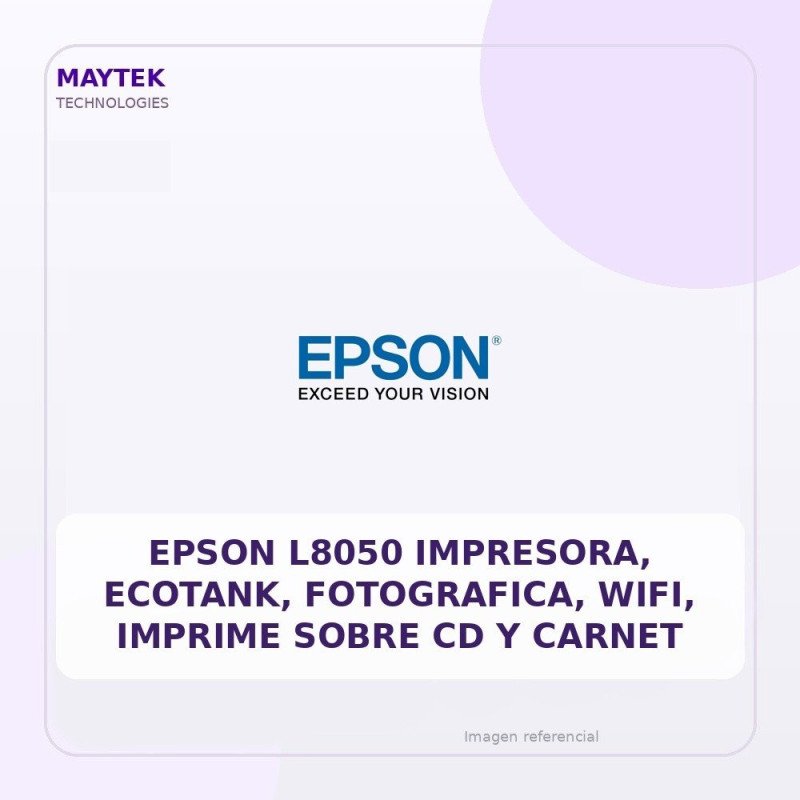 Epson L8050 Impresora, Ecotank, Fotografica, Wifi, Imprime Sobre Cd Y Carnet