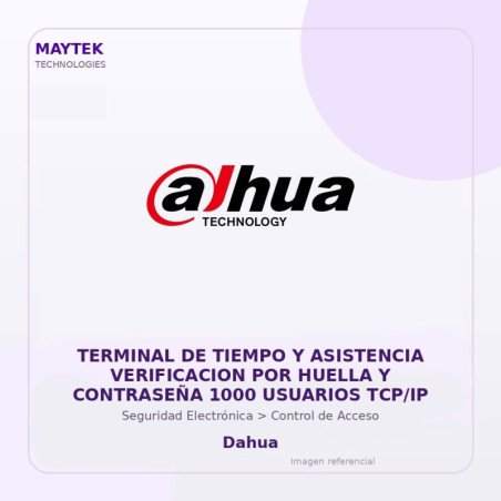 Dahua Terminal de Tiempo y Asistencia Verificacion por Huella y Contraseña 1000 Usuarios TCP/IP