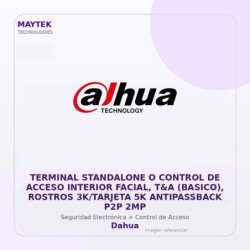 Dahua Terminal Standalone O Control de Acceso Interior Facial, T&A (basico), Rostros 3K/TARJETA 5K Antipassback P2P 2MP