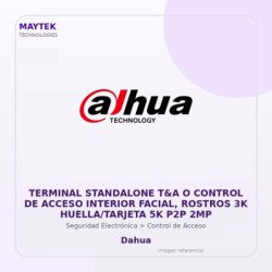 Dahua Terminal Standalone T&A O Control de Acceso Interior Facial, Rostros 3K HUELLA/TARJETA 5K P2P 2MP