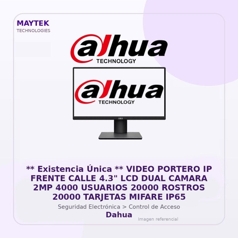 Dahua Video Portero IP Frente Calle 4.3" LCD DUAL Camara 2MP 4000 Usuarios 20000 Rostros 20000 Tarjetas Mifare IP65