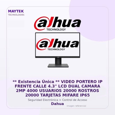 Dahua Video Portero IP Frente Calle 4.3" LCD DUAL Camara 2MP 4000 Usuarios 20000 Rostros 20000 Tarjetas Mifare IP65