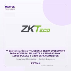 Gvs Security ** Existencia Única ** Licencia Zkbio Cvsecurity Para Modulo Lpr Hasta 4 Camaras Max. 10000 Placas Y 1000 Departam
