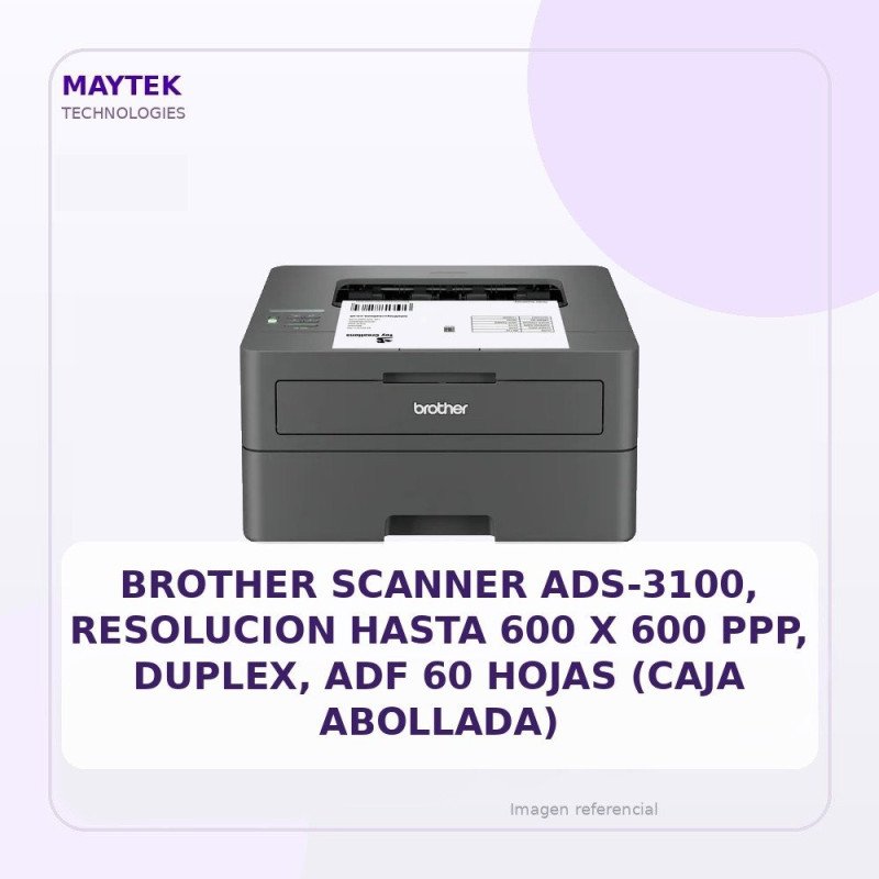 Brother Scanner Ads-3100, Resolucion Hasta 600 X 600 Ppp, Duplex, Adf 60 Hojas (caja Abollada)