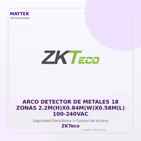 ZKTeco ARCO Detector de Metales 18 Zonas 2.2M(H)X0.84M(W)X0.58M(L) 100-240VAC