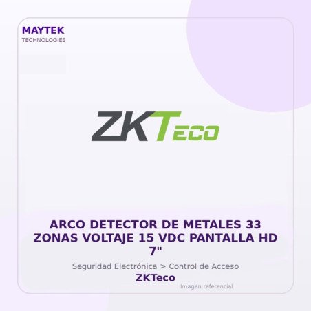 ZKTeco ARCO Detector de Metales 33 Zonas Voltaje 15 VDC Pantalla HD 7"