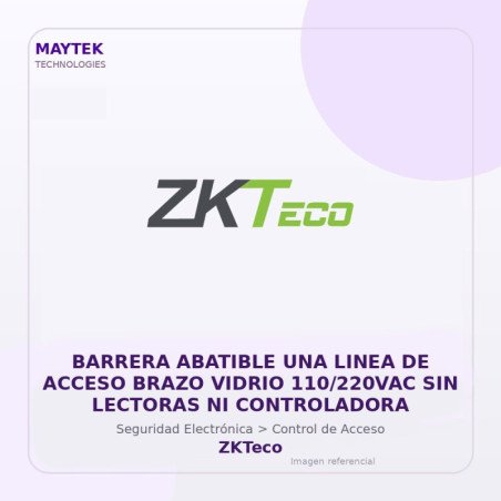 ZKTeco Barrera Abatible UNA Linea de Acceso Brazo Vidrio 110/220VAC SIN Lectoras NI Controladora