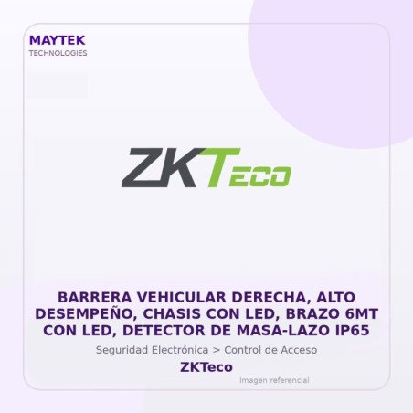 ZKTeco Barrera Vehicular Derecha, ALTO Desempeño, Chasis con LED, Brazo 6MT con LED, Detector de MASA-LAZO IP65