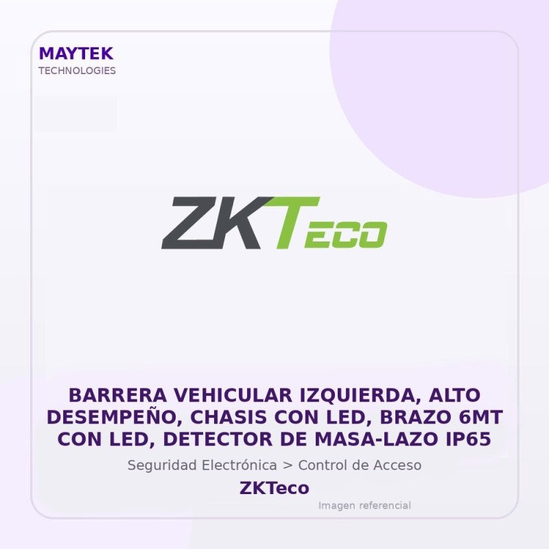 ZKTeco Barrera Vehicular Izquierda, ALTO Desempeño, Chasis con LED, Brazo 6MT con LED, Detector de MASA-LAZO IP65