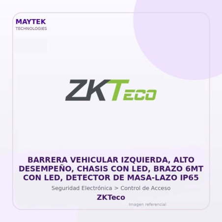 ZKTeco Barrera Vehicular Izquierda, ALTO Desempeño, Chasis con LED, Brazo 6MT con LED, Detector de MASA-LAZO IP65