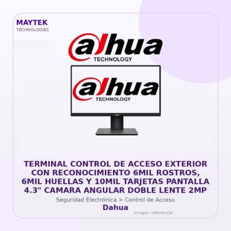Dahua Terminal Control De Acceso Exterior Con Reconocimiento 6Mil Rostros, 6Mil Huellas Y 10Mil Tarjetas Pantalla 4.3" Camara A