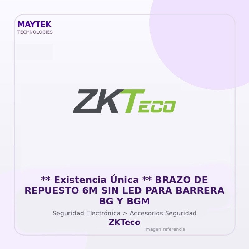 ZKTeco Brazo de Repuesto 6M SIN LED para Barrera BG y BGM