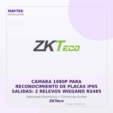 ZKTeco Camara 1080P para Reconocimiento de Placas IP65 Salidas: 2 Relevos Wiegand RS485