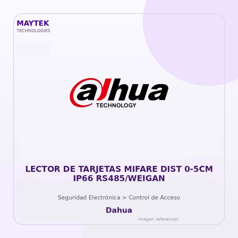 Dahua Lector De Tarjetas Mifare Dist 0-5Cm Ip66 Rs485/Weigan