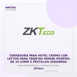 ZKTeco Cerradura para Hotel Cromo con Lector para Tarjetas Mifare Puertas de 35-55MM 5 Pestillos Izquierda