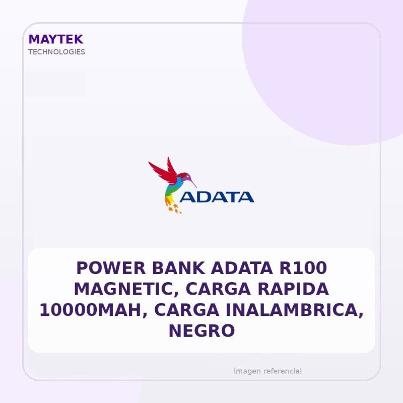 Adata Power Bank Adata R100 Magnetic, Carga Rapida 10000mah, Carga Inalambrica, Negro
