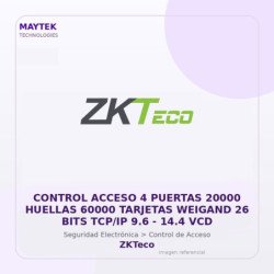 ZKTeco Control Acceso 4 Puertas 20000 Huellas 60000 Tarjetas Weigand 26 BITS TCP/IP 9.6 | 14.4 VCD