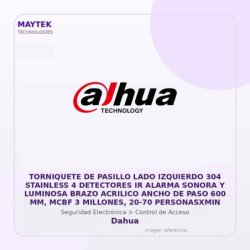 Dahua Torniquete De Pasillo Lado Izquierdo 304 Stainless 4 Detectores Ir Alarma Sonora Y Luminosa Brazo Acrilico Ancho De Paso