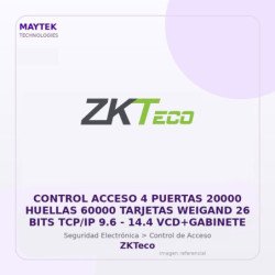ZKTeco Control Acceso 4 Puertas 20000 Huellas 60000 Tarjetas Weigand 26 BITS TCP/IP 9.6 | 14.4 Vcd+gabinete