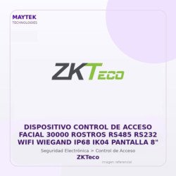ZKTeco Dispositivo Control de Acceso Facial 30000 Rostros RS485 RS232 WIFI Wiegand IP68 IK04 Pantalla 8"
