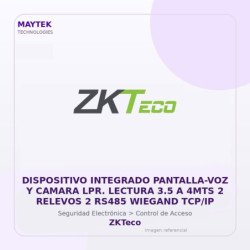 ZKTeco Dispositivo Integrado PANTALLA-VOZ y Camara LPR. Lectura 3.5 a 4MTS 2 Relevos 2 RS485 Wiegand TCP/IP