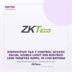 ZKTeco Dispositivo T&A y Control Acceso Facial Visible Light 500 Rostros 1000 Tarjetas ADMS, ID con Bateria