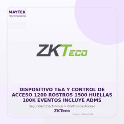 ZKTeco Dispositivo T&A y Control de Acceso 1200 Rostros 1500 Huellas 100K Eventos Incluye ADMS