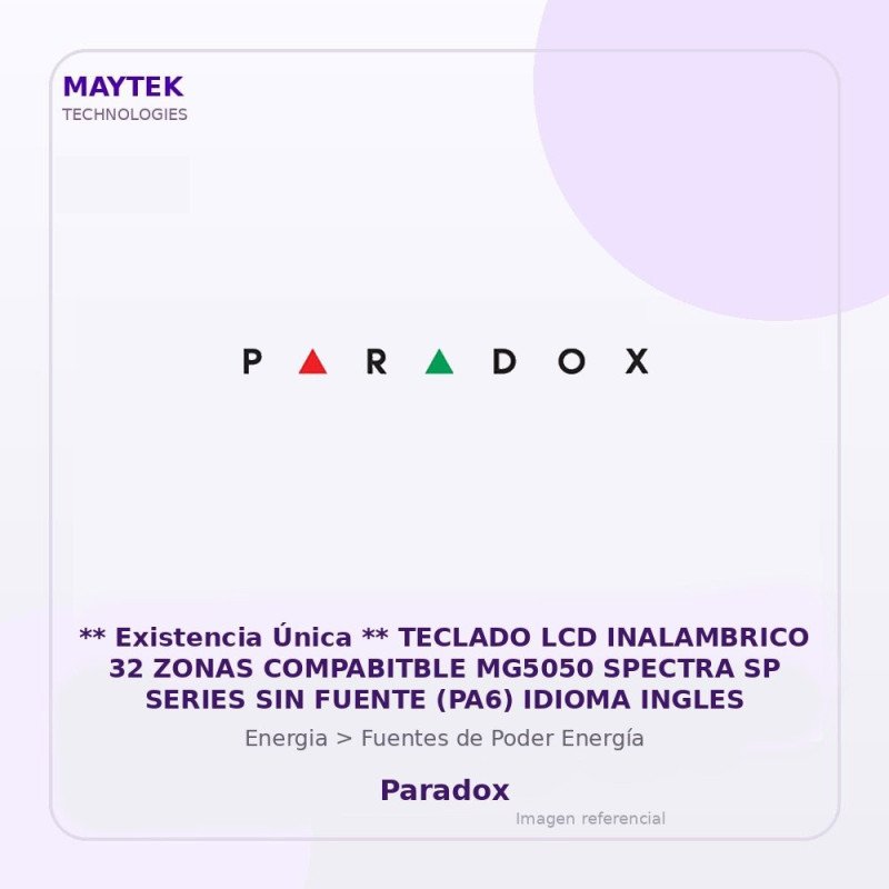 Paradox ** Existencia Única ** Teclado Lcd Inalambrico 32 Zonas Compabitble Mg5050 Spectra Sp Series Sin Fuente (Pa6) Idioma In