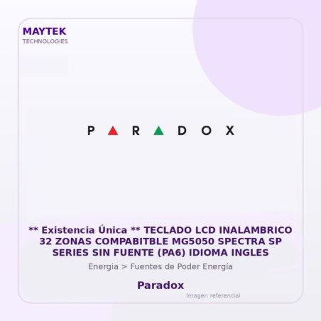 Paradox ** Existencia Única ** Teclado Lcd Inalambrico 32 Zonas Compabitble Mg5050 Spectra Sp Series Sin Fuente (Pa6) Idioma In